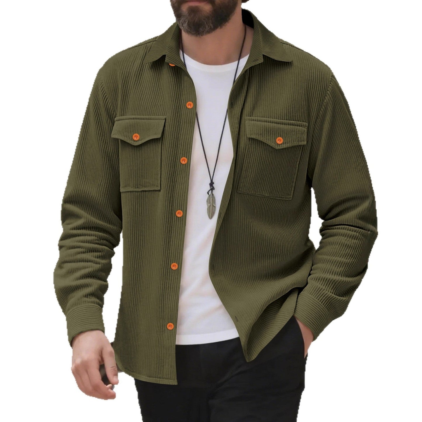 Herren Kordhemd Modern Doppelbrusttaschen Elegant