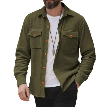 Herren Kordhemd Modern Doppelbrusttaschen Elegant
