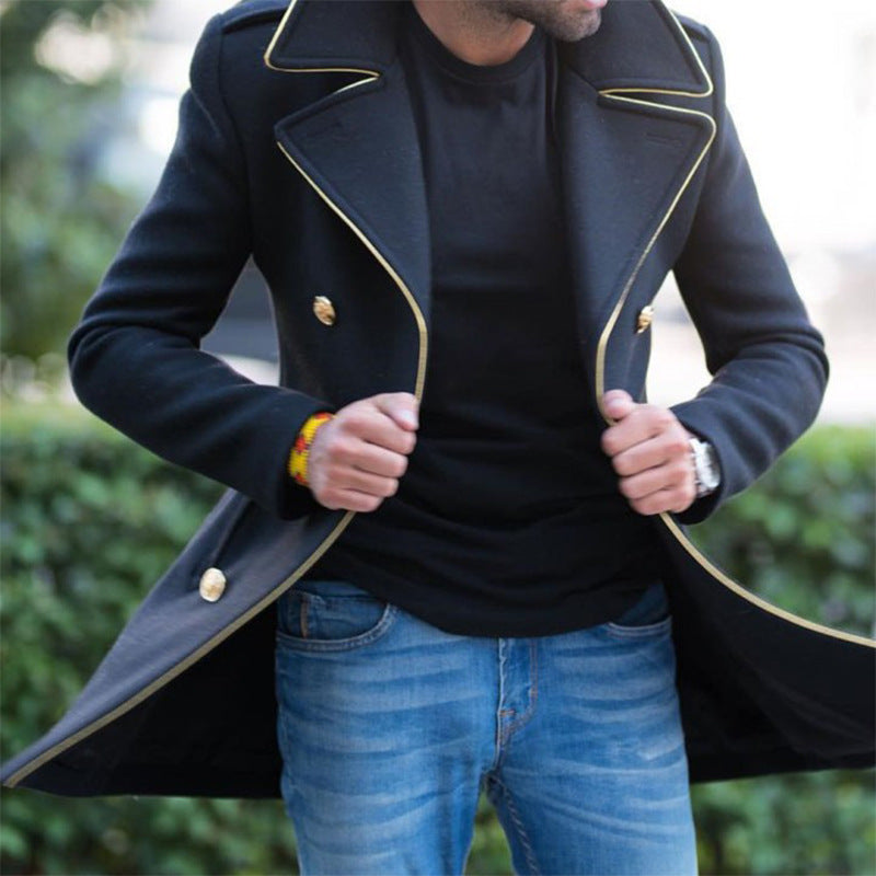 Herren Manteljacke Elegант Doppeltknopf Gold Akzente