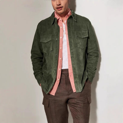 Herren Lederjacke Klassisch Wildleder Echtes Leder