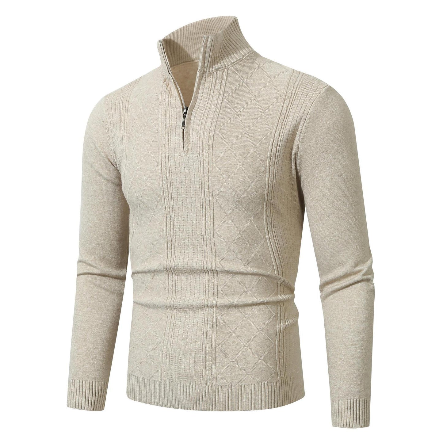 Herren Strickpullover Modern mit Zopfmuster Reißverschluss