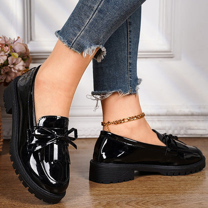 Damen Loafers Elegantes Design Lackleder Schleife