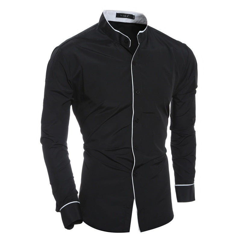 Herren Hemd Modern Stehkragen Kontrast Akzente Elegant