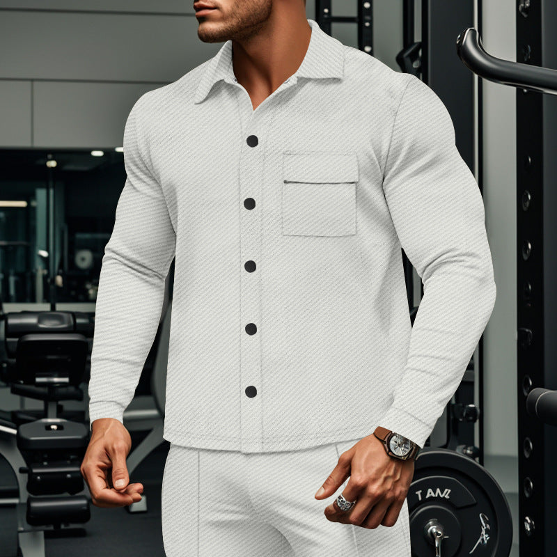 Herren Fitness Hemd Langarm mit Brusttasche Sportlich