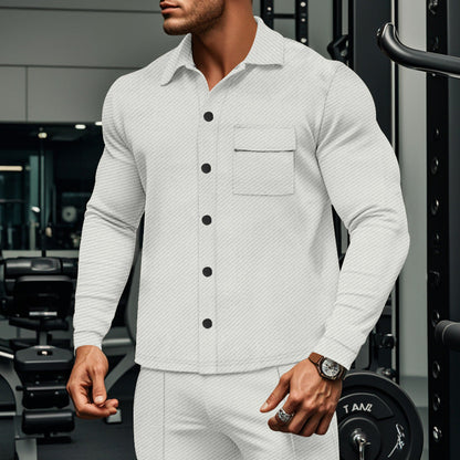 Herren Fitness Hemd Langarm mit Brusttasche Sportlich