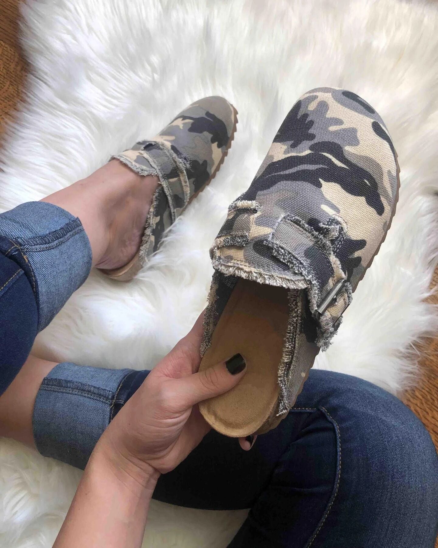 Damen Clogs Bequem Camouflage Design Weich