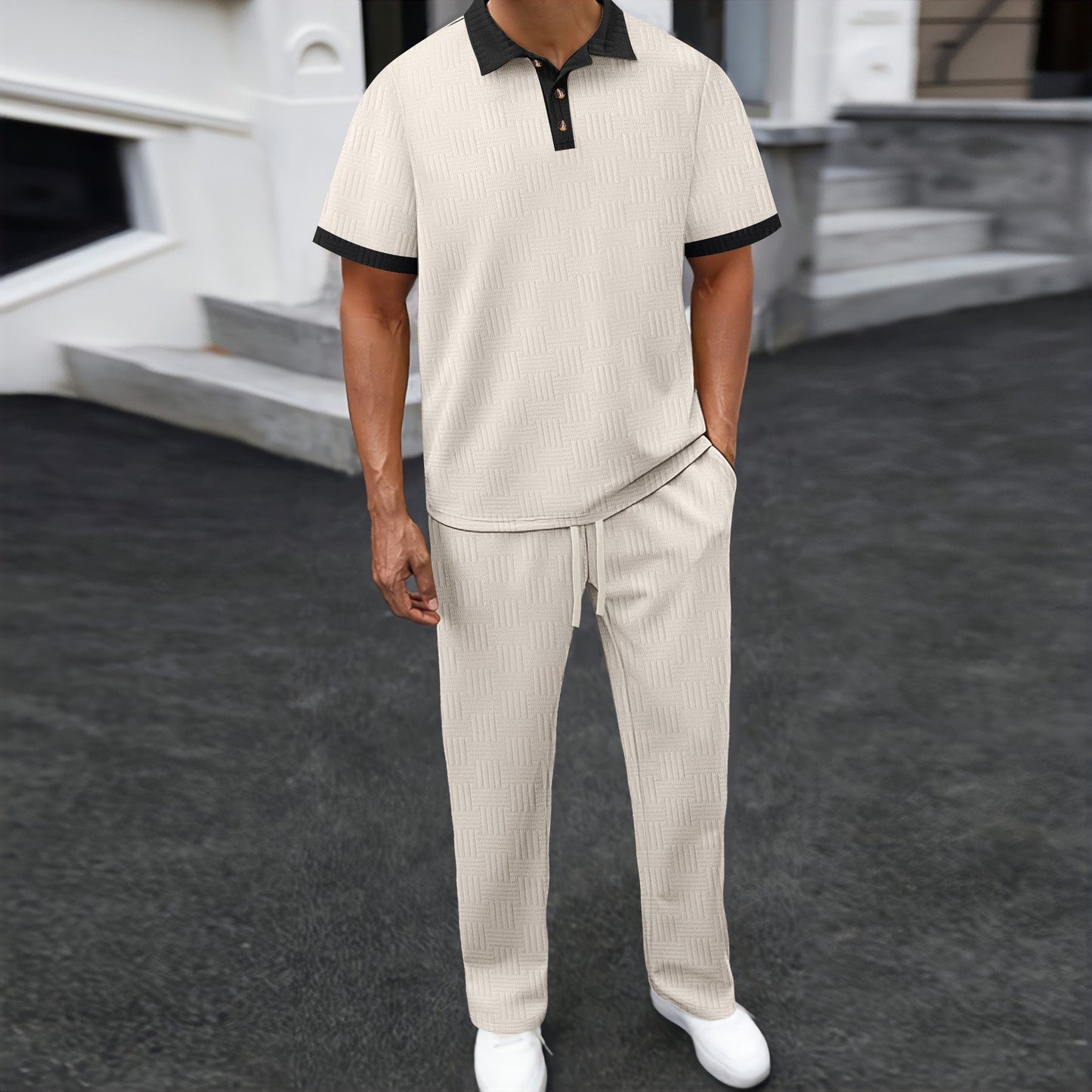 Herren Polohemd Kurzarm mit Jogginghose Sportlich Modern