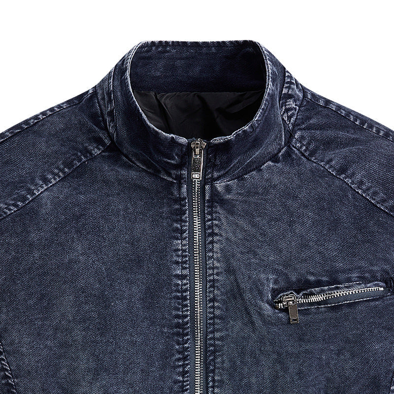 Herren Jeansjacke Modern mit Reißverschlusstaschen Schwarz