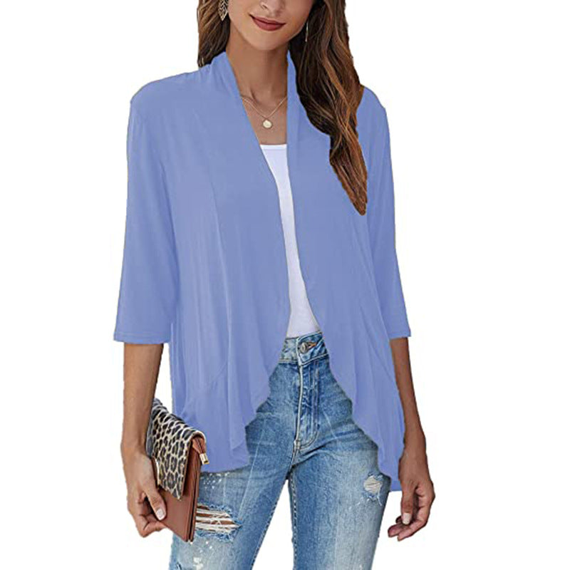 Damen Leichtjacke Chiffon mit Offener Front und Drei-Viertel-Ärmeln