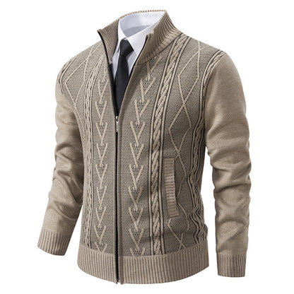 Herren Strickjacke Modern Zopf Muster Elegante Zipper - BerlinGlamour