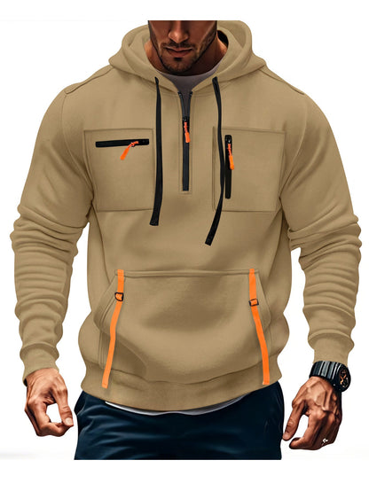Herren Kapuzenpullover Modisch Reißverschluss Taschen Schwarz