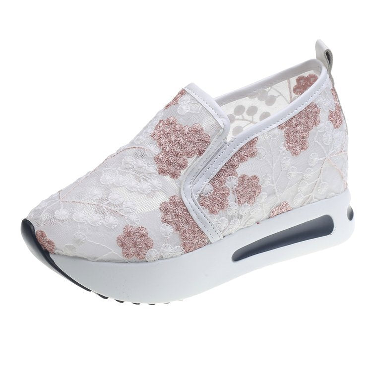Damen Sneaker Slip-On Blumen Stickerei Mode Schuhe
