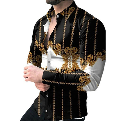 Herren Langarmhemd Elegantes Kettenmuster Slim Fit