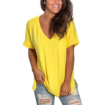 Damen T-Shirt V-Ausschnitt Modern Trendy