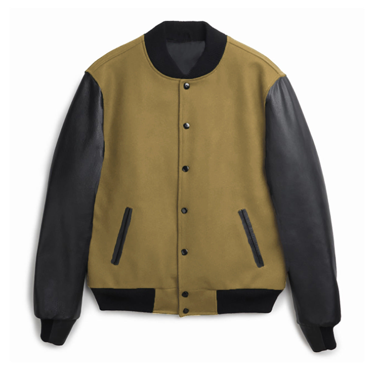 Herren Lederjacke College Style Trendig Schwarz