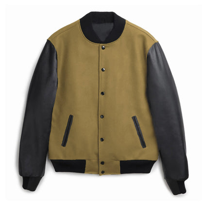 Herren Lederjacke College Style Trendig Schwarz