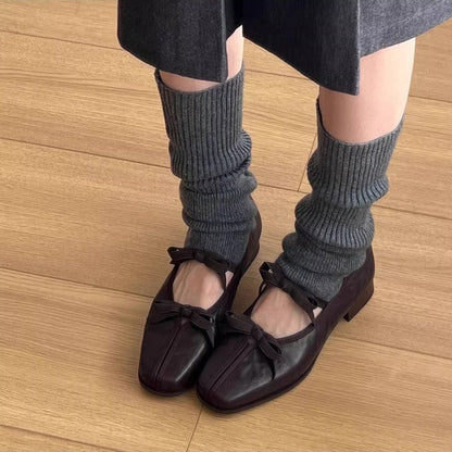 Damen Ballerinas Lederschuhe Elegante Schleife