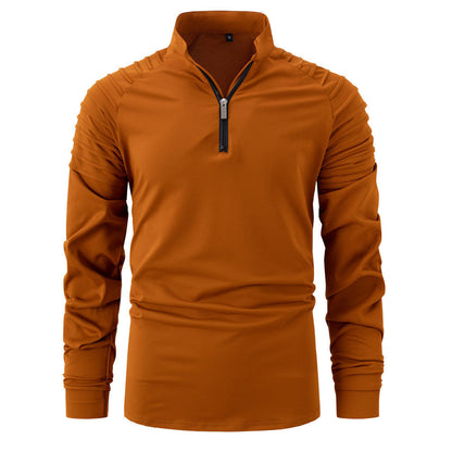 Herren Langarmshirt Sportlich Reißverschluss Rippdetails