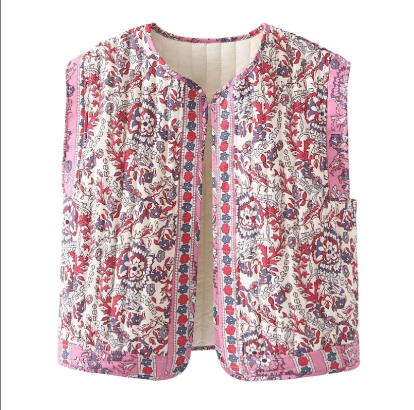 Damenweste Steppweste Floral Modern mit Taschen