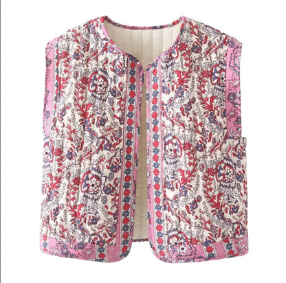 Damenweste Steppweste Floral Modern mit Taschen