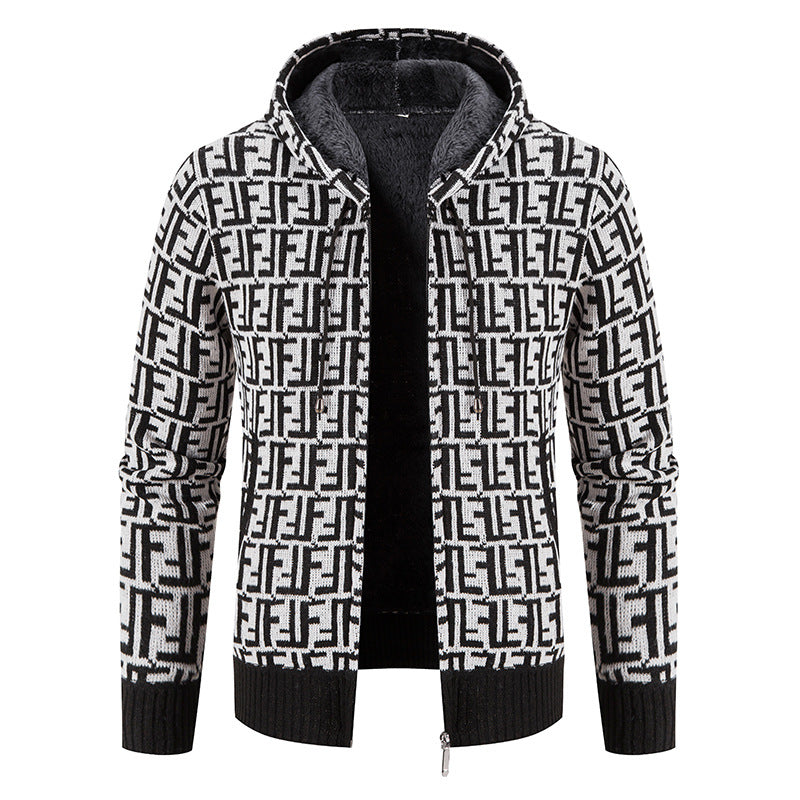 Herren Strickjacke Modern mit Kapuze und Muster - BerlinGlamour