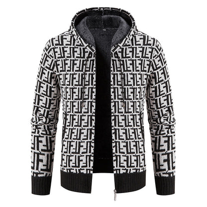 Herren Strickjacke Modern mit Kapuze und Muster - BerlinGlamour