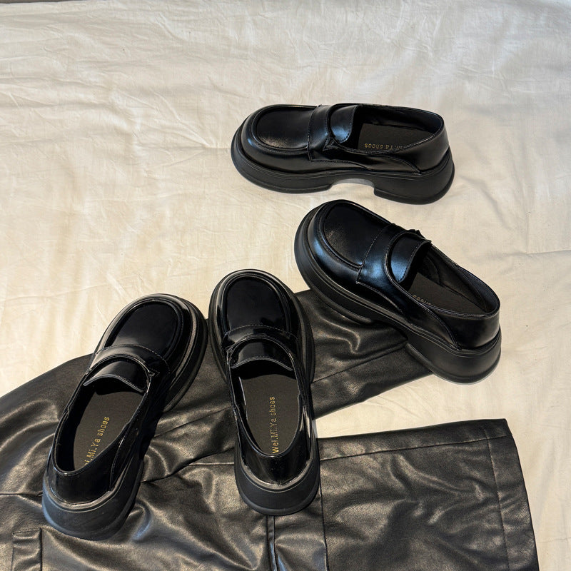 Damen Loafers Plateau Schuhe Leder Elegant Hoch
