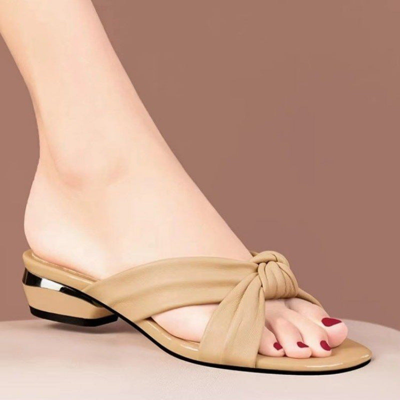 Damen Slipper Komfort Blockabsatz Knotendesign Modern