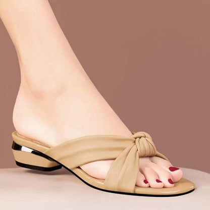 Damen Slipper Komfort Blockabsatz Knotendesign Modern