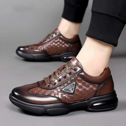 Herren Sneaker Leder Sportlich Geflochtene Details Modern