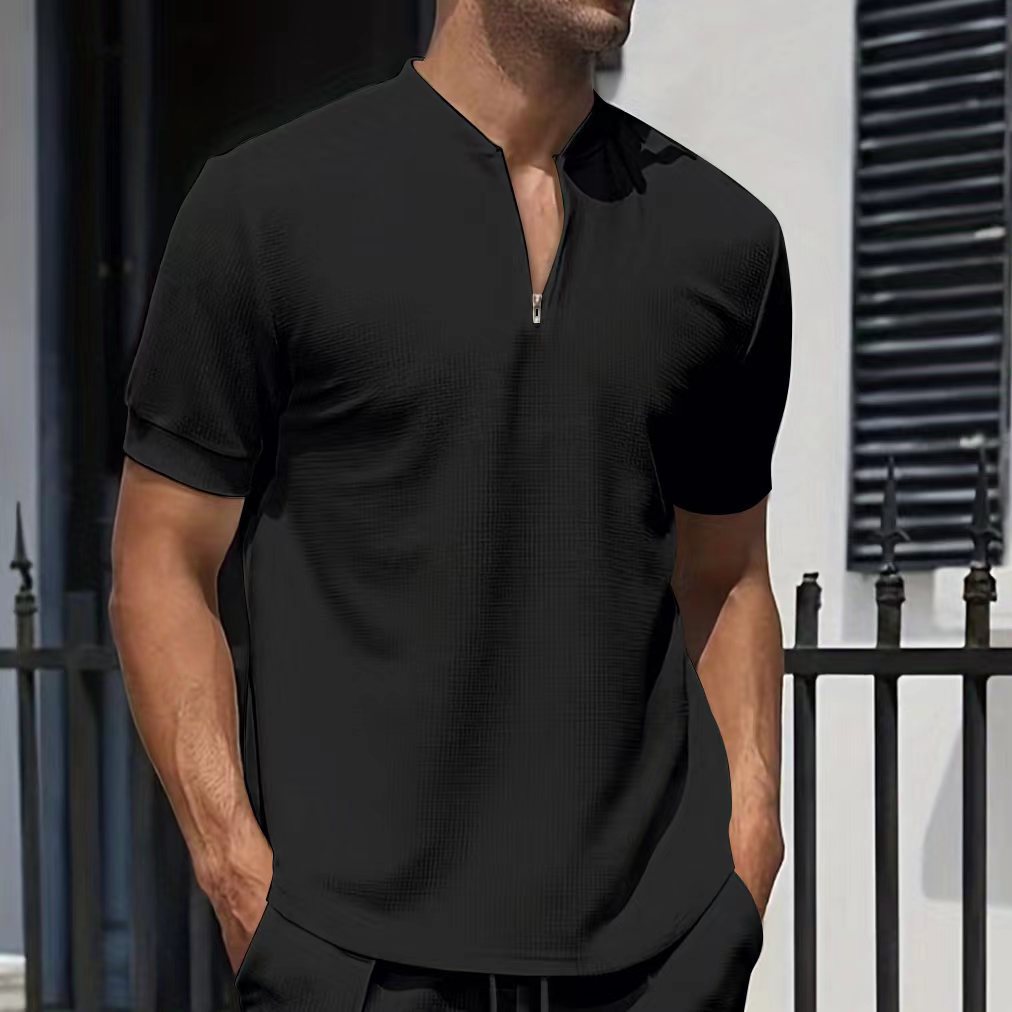 Herren Kurzarmshirt Modern Strukturiert Reißverschluss