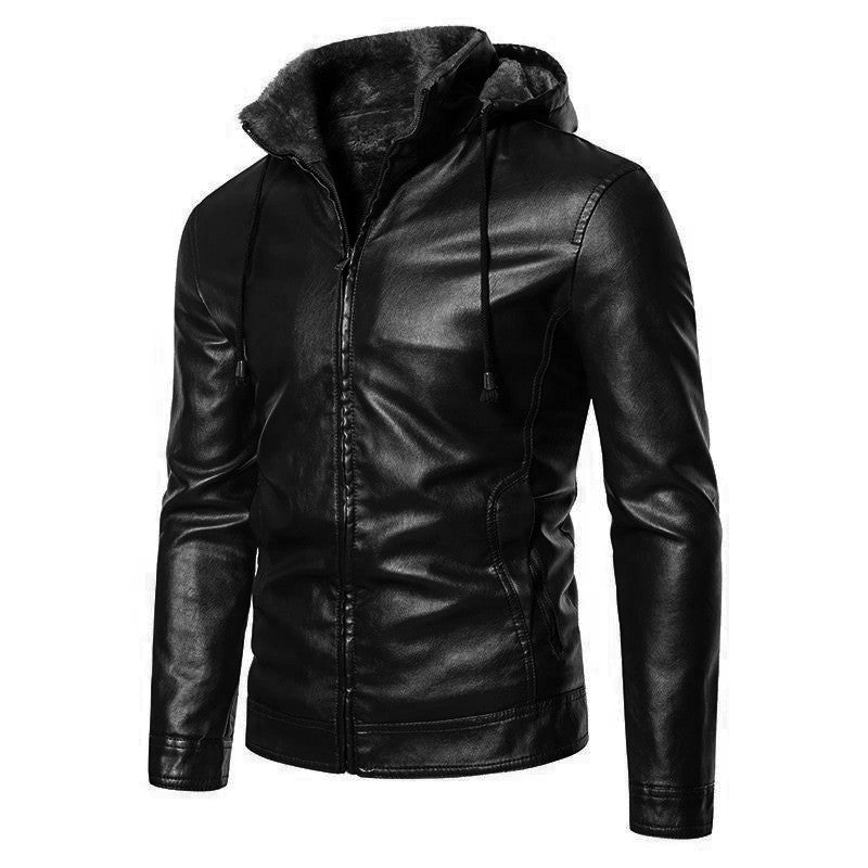 Herren Lederjacke Schwarz Warm Innenfutter Modisch