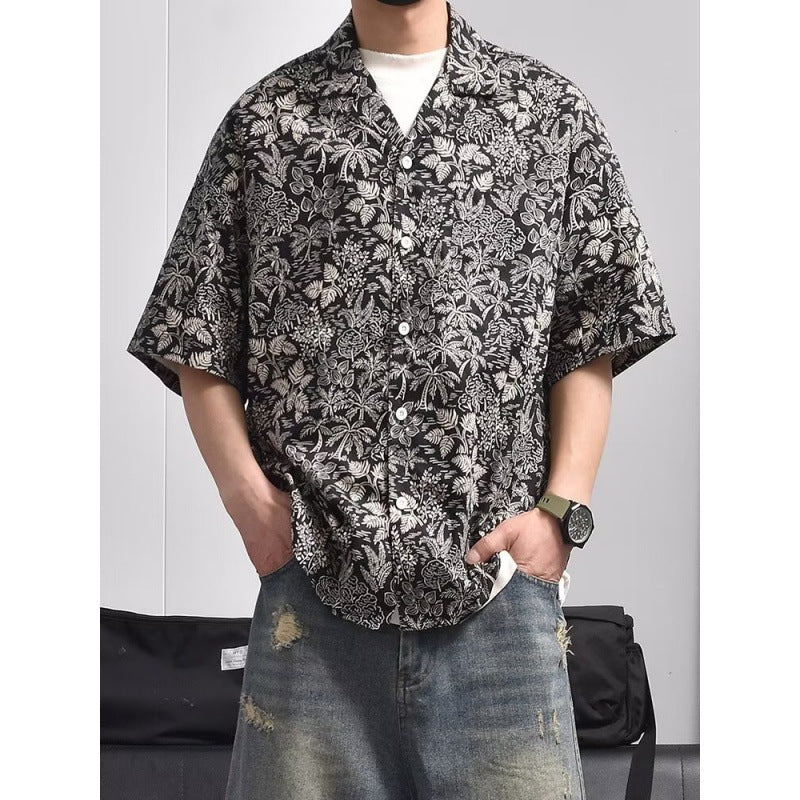 Herren Hemd Kurzarm Blumenmuster Sommer