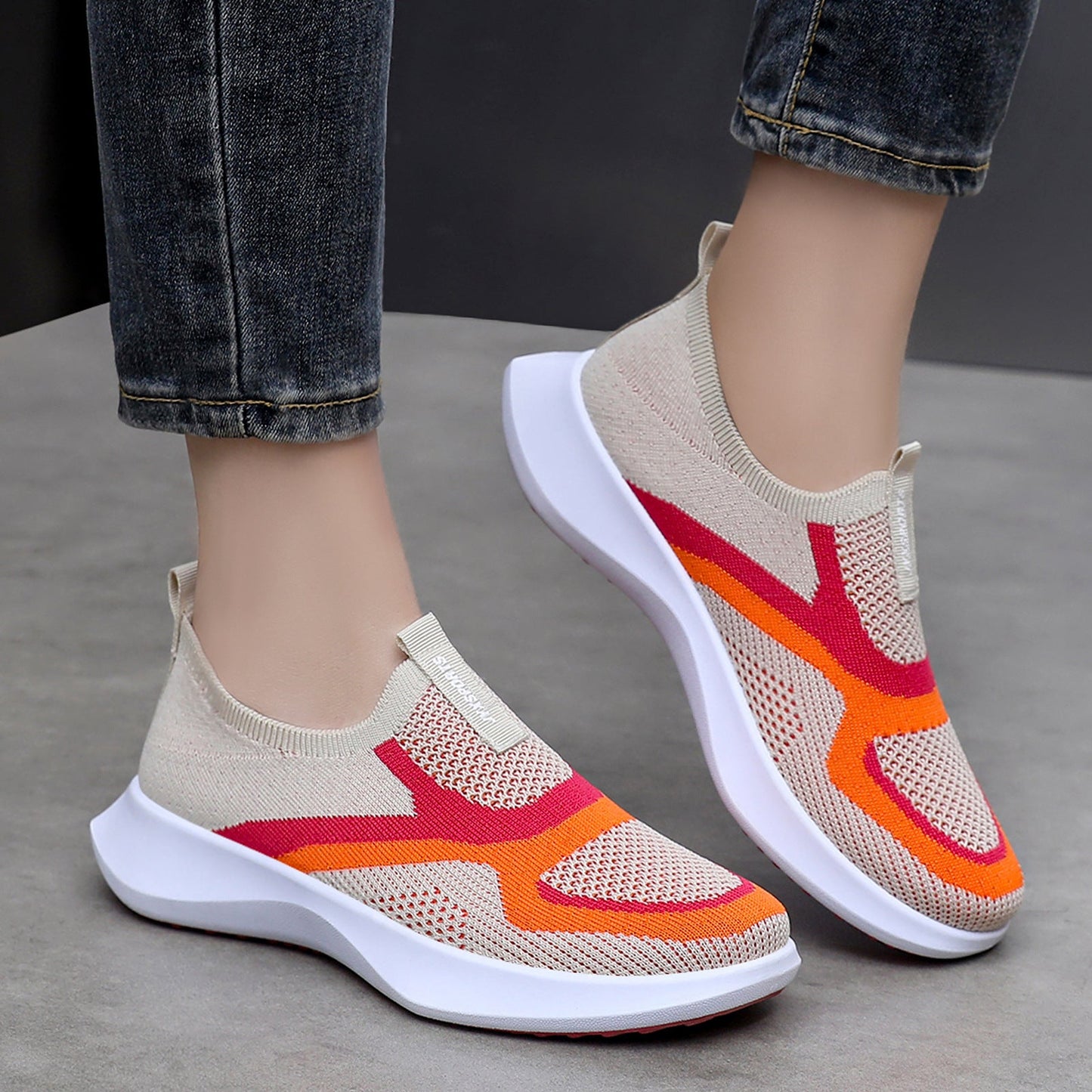 Damen Sport Sneaker Bequem Elastisch Slip-On Schuhe