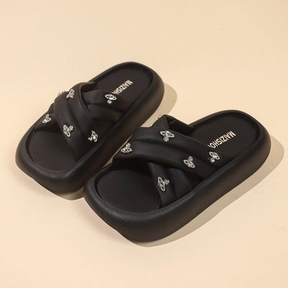 Damen Slipper mit Glitzersteinen Modisch Comfort