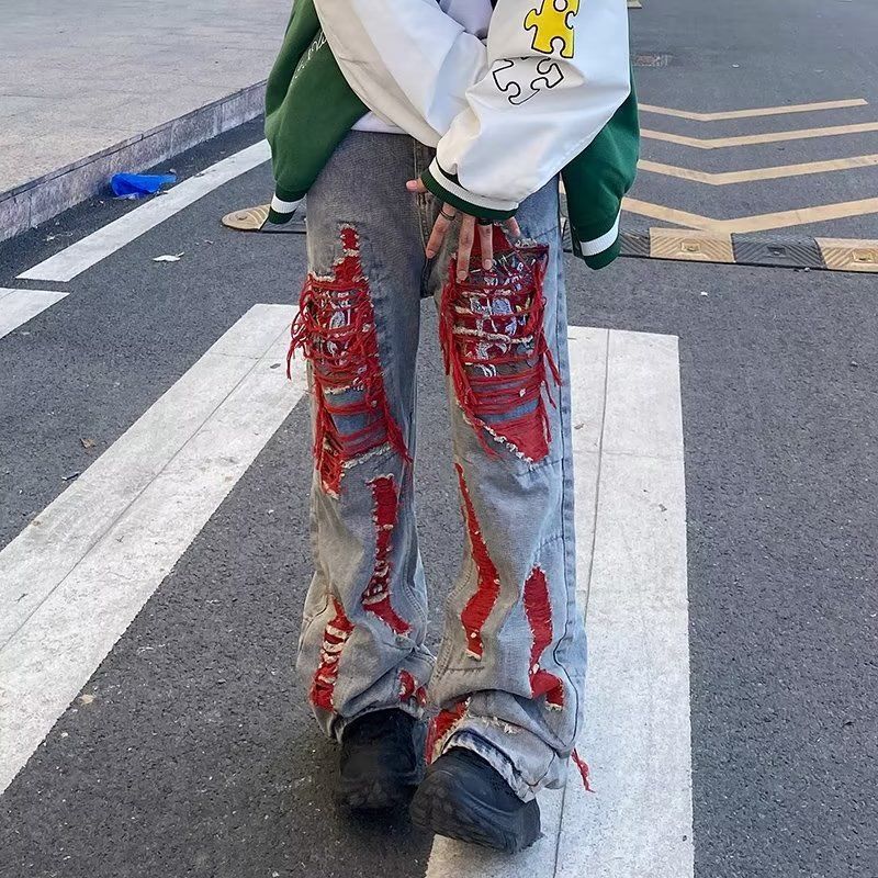 Herren Jeans Lässig Destroyed Ripped Berlin Style
