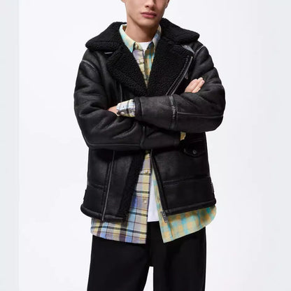 Leder Bikerjacke Herren Weiches Futter Verstellbar
