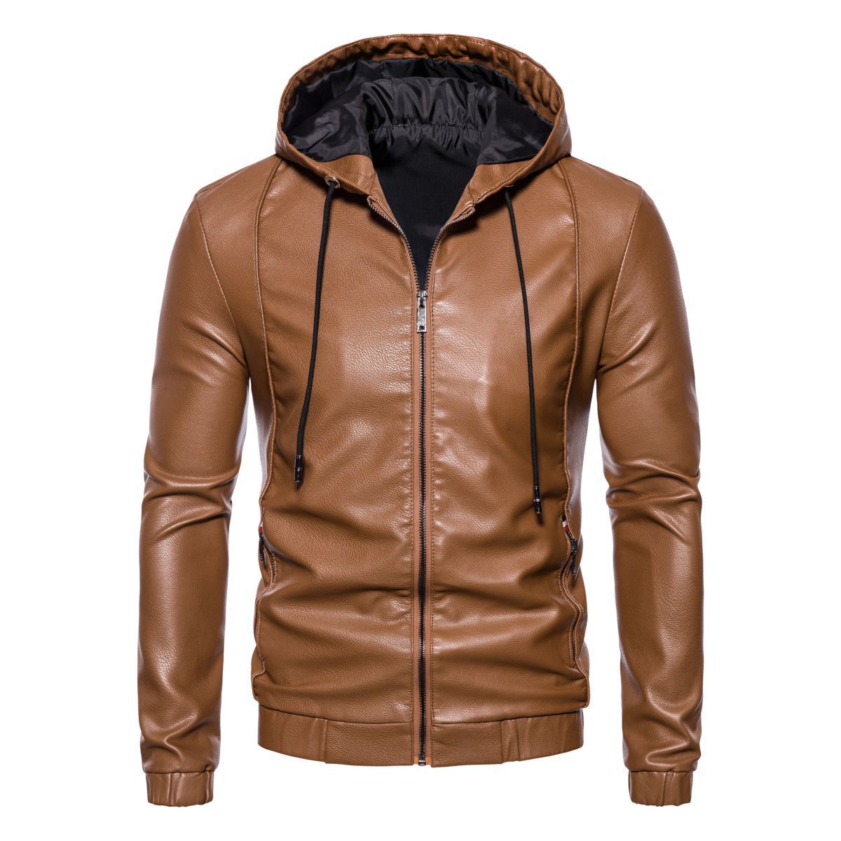 Herren Lederjacke mit Kapuze Sportlich Modern