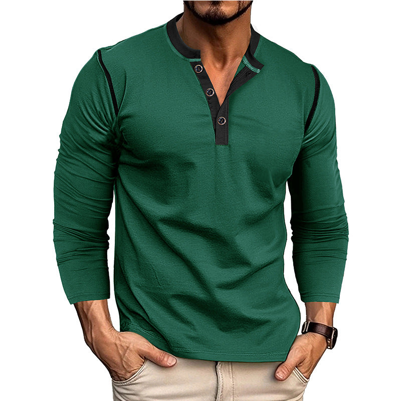 Herren Langarm-Hemd Henley-Ausschnitt Modern Slimfit