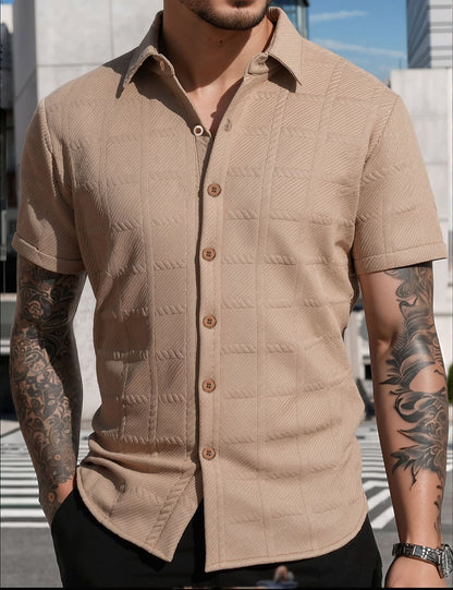 Herren Hemd Kurzarm Modern Strukturiert Elegant
