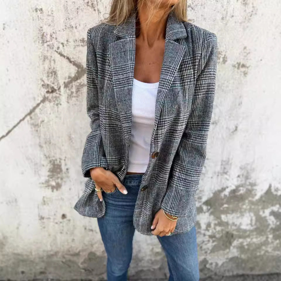 Damen Blazer Karierter Slim Fit Modern