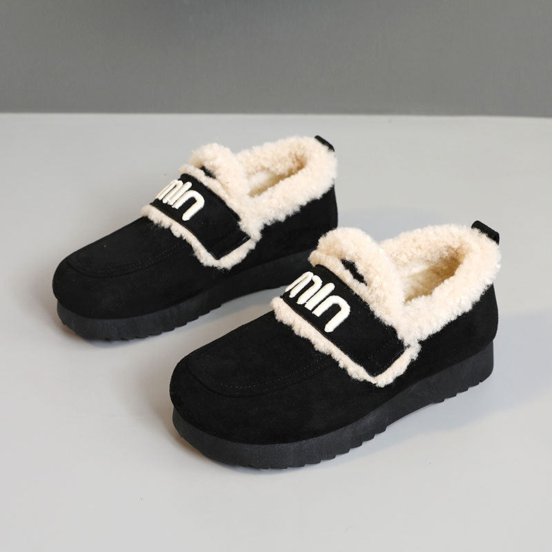 Damen Sneaker Plüsch Bequem Veloursleder Schwarz