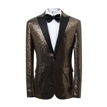 Herren Blazer Glänzend Pailletten Elegant Schwarzer Anzugsmantel