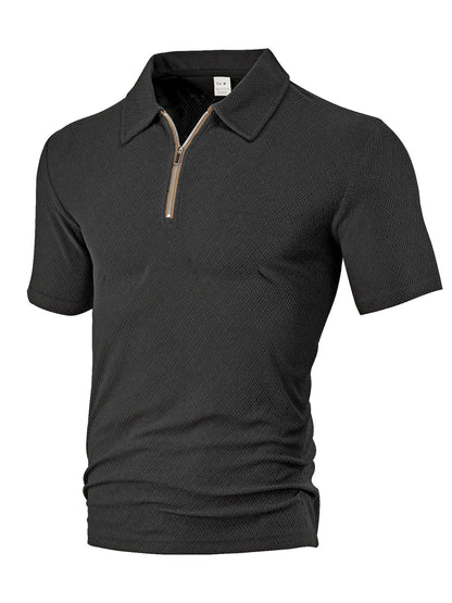 Herren Poloshirt Strukturiert Modern Reißverschluss