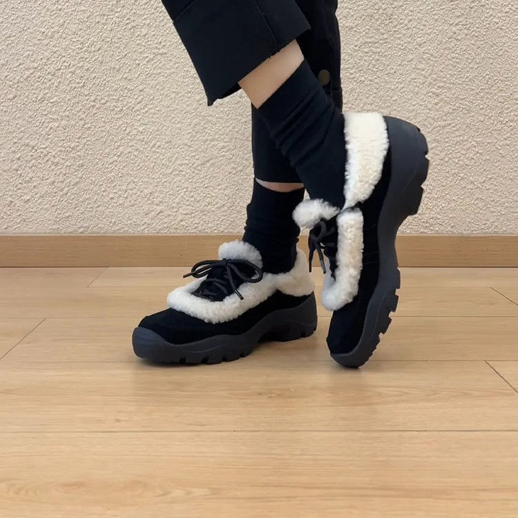 Damen Clogs Weich Flauschig Schnürsystem Komfort