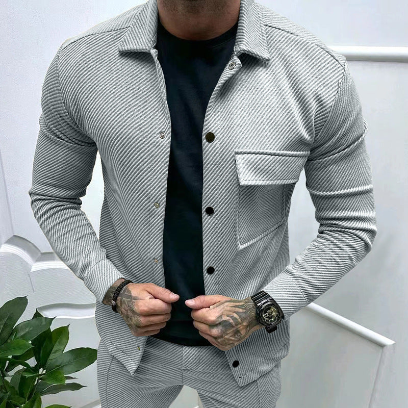 Herren Oberhemd Modern Strukturiert mit Taschen