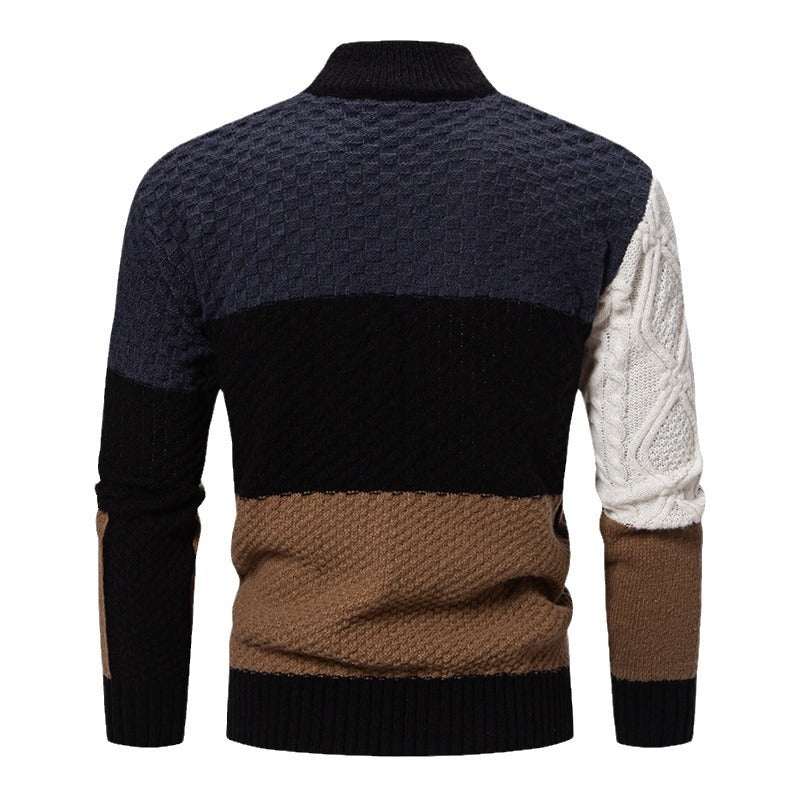 Herren Rollkragenpullover Modern Zopfmuster Farbblock Design