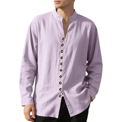 Herren Langarmhemd Elegantes Stehkragenhemd Mit Knöpfen Schwarzes Hemd