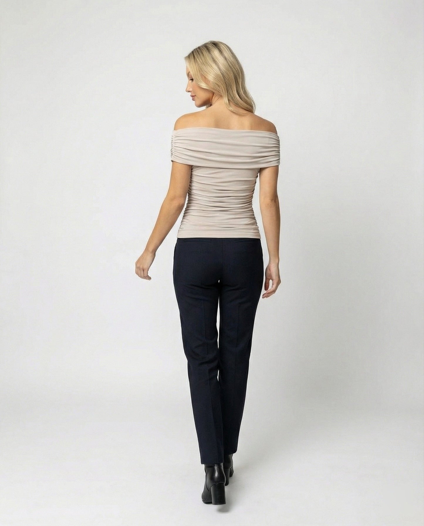 Damen Top Schulterfrei Figurbetont Raffung Drapierung Mode