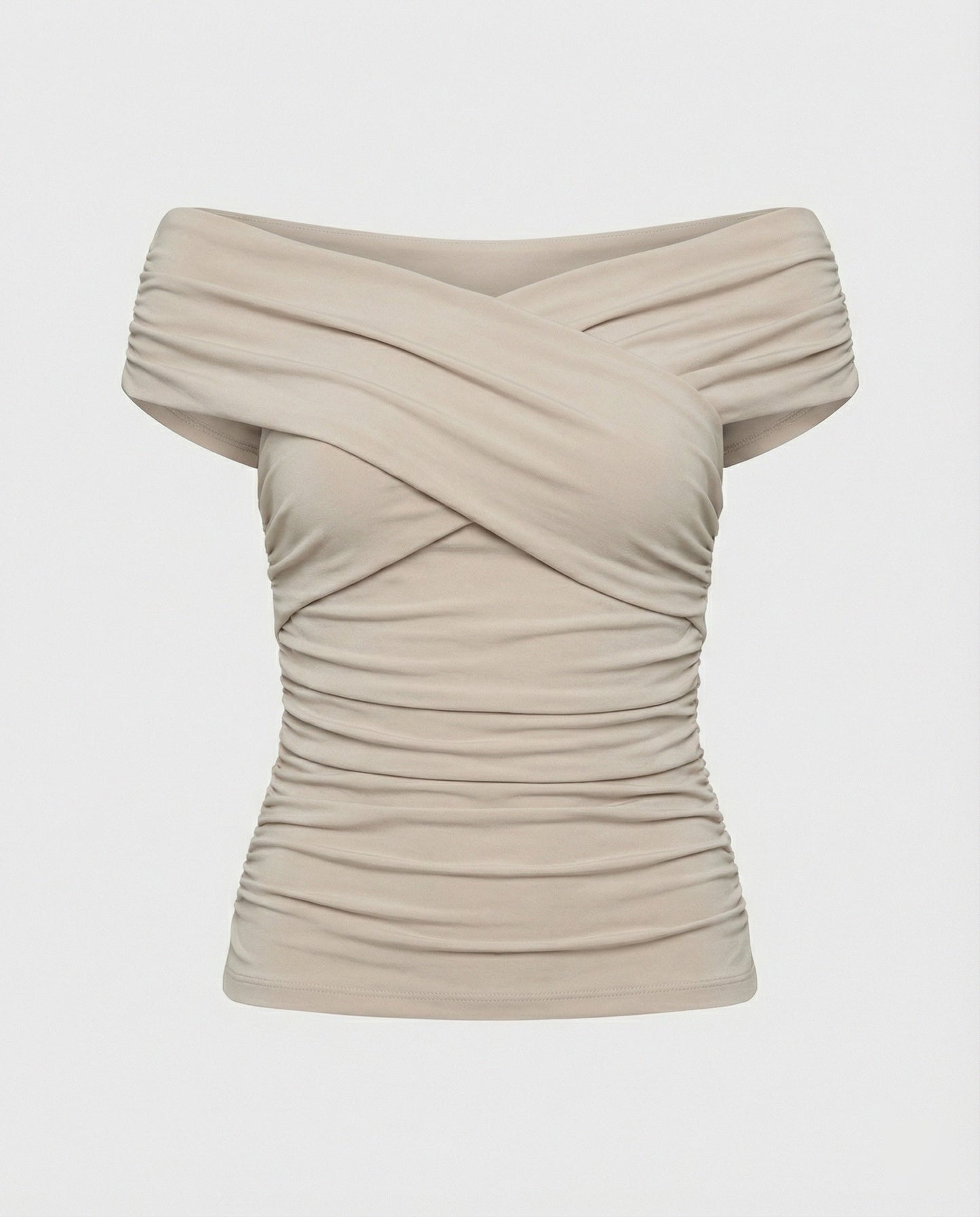 Damen Top Schulterfrei Figurbetont Raffung Drapierung Mode